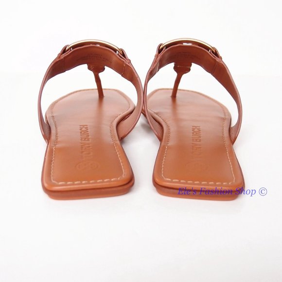 NIB Tory Burch Georgia Logo Leather Thong Sandal Aged Camello US 7 7.5 8 9 9.5 - Picture 14 of 16